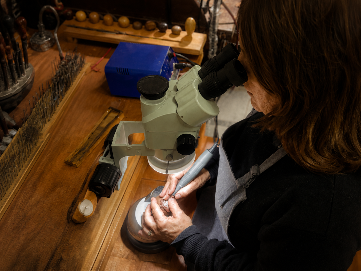 Gotty trabajando en el microscopio